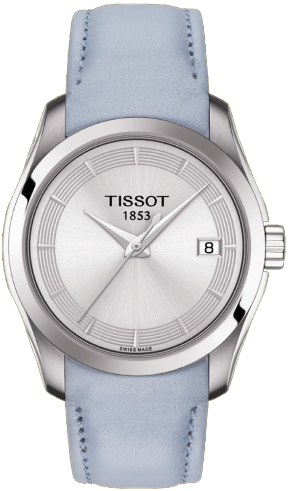 Tissot T Classic Couturier Silver Dial Light Blue Leather Strap Watch For Women - T035.210.16.031.02 Buy Now By Tissot