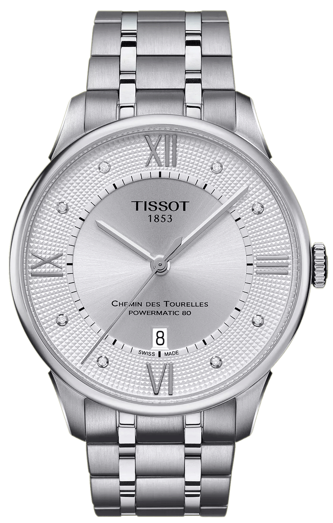 Tissot Chemin Des Tourelles Powermatic 80 Diamonds Silver Dial Silver Steel Strap Watch for Men - T099.407.11.033.00 Buy Now By Tissot