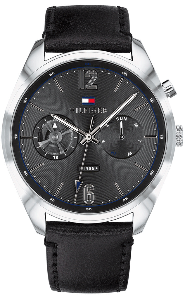 Tommy Hilfiger Deacan Grey Dial Black Leather Strap Watch for Men - 1791548 Buy Now By Tommy Hilfiger