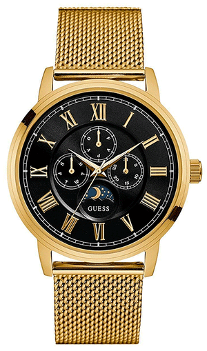 Guess Delancy Black Dial Gold Mesh Bracelet Watch for Men - W0871G2 Buy Now By Guess