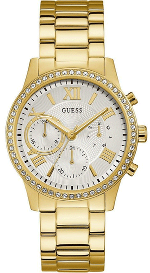 Guess Solar Chronograph Diamonds White Dial Gold Steel Strap Watch for Women - W1069L2 Buy Now By Guess