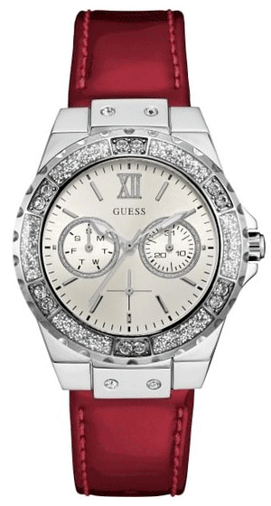 Guess Limelight Quartz Diamonds White Dial Red Leather Strap Watch For Women - W0775L11 Buy Now By Guess