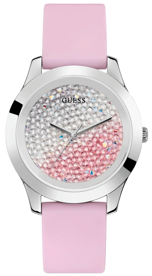 Guess Crush Crystals Silver Dial Pink Rubber Strap Watch for Women - W1223L1 Buy Now By Guess