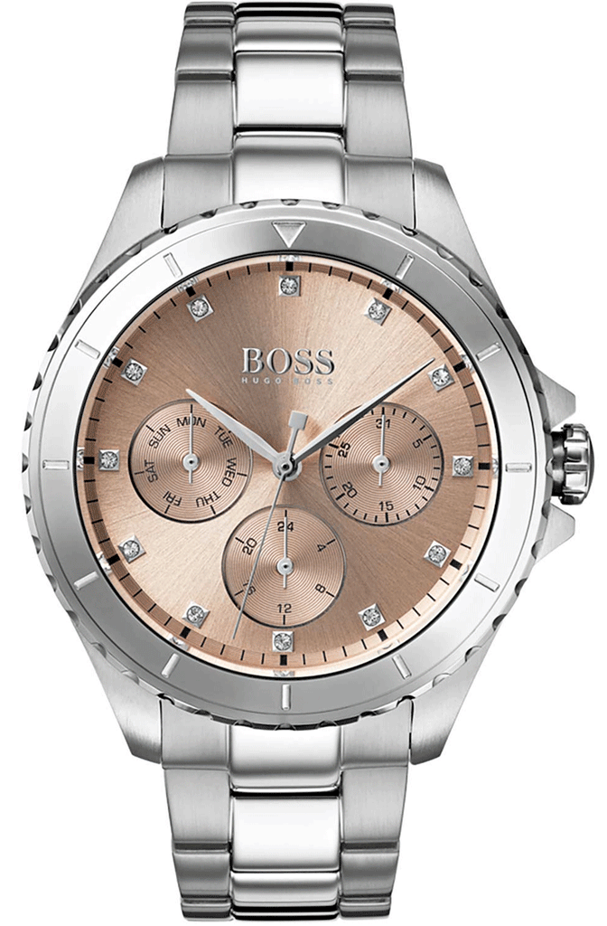 Hugo Boss Premiere Rose Gold Dial Silver Steel Strap Watch for Women - 1502444 Buy Now By Hugo Boss