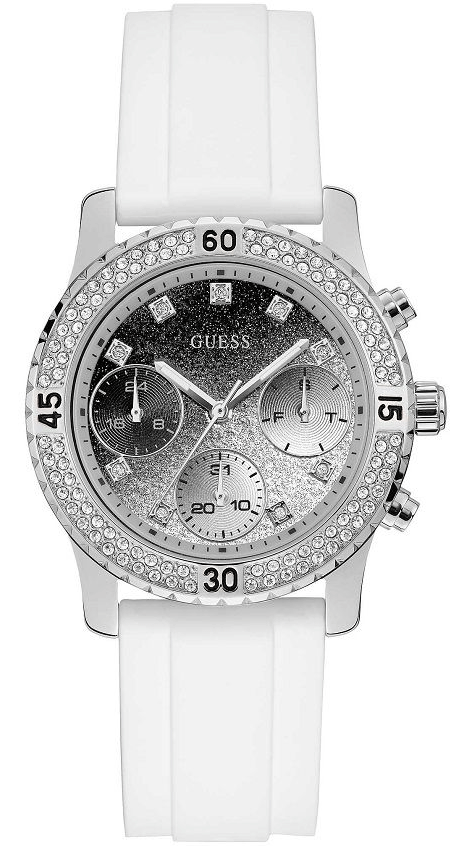 Guess Confetti Crystal Black Dial White Silicone Strap Watch For Women - W1098L1 Buy Now By Guess