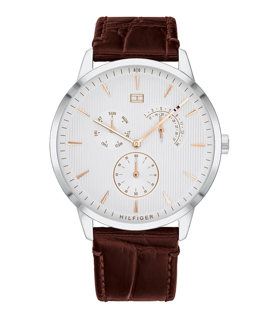Tommy Hilfiger Brad Chronograph White Dial Brown Leather Strap Watch For Men - 1710389 Buy Now By Tommy Hilfiger