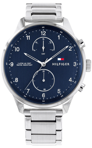 Tommy Hilfiger Chase Multifunction Blue Dial Silver Steel Strap Watch for Men - 1791575 Buy Now By Tommy Hilfiger
