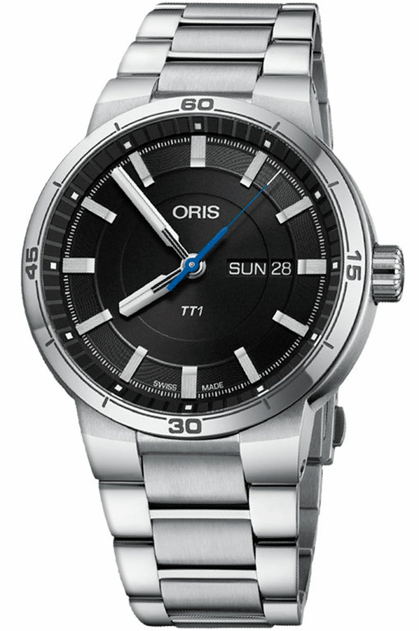 Oris TT1 Day Date Black Dial Silver Steel Strap Watch for Men - 0173577524154-0782408 Buy Now By Oris