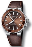 Oris Aquis Date Brown Dial Brown Leather Strap Watch for Men - 0173377304152-0752412EB Buy Now By Oris