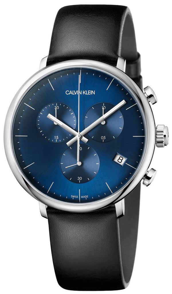 Calvin Klein High Noon Chronograph Blue Dial Black Leather Strap Watch for Men - K8M271CN Buy Now By Calvin Klein
