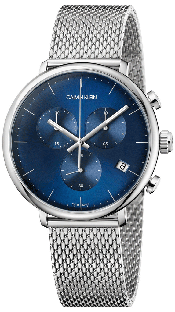 Calvin Klein High Noon Chronograph Blue Dial Silver Mesh Bracelet Watch for Men - K8M2712N Buy Now By Calvin Klein