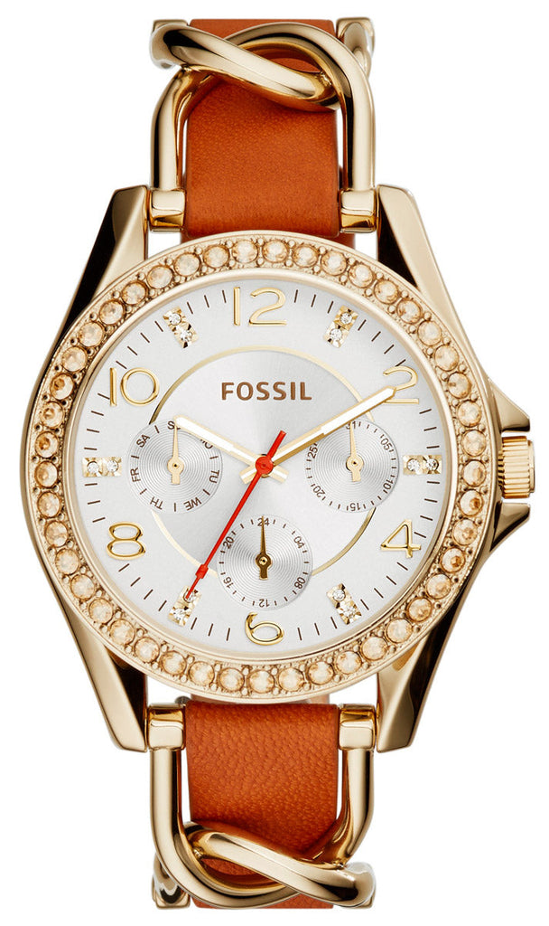 Fossil Riley Multifunction White Dial Orange Leather Strap Watch for Women - ES3723 Buy Now By Fossil