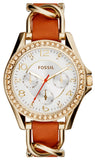 Fossil Riley Multifunction White Dial Orange Leather Strap Watch for Women - ES3723 Buy Now By Fossil