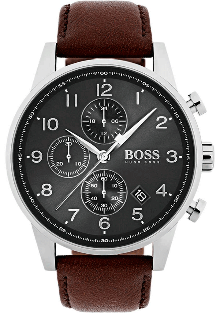 Hugo Boss Navigator Grey Dial Brown Leather Strap Watch for Men - 1513494 Buy Now By Hugo Boss