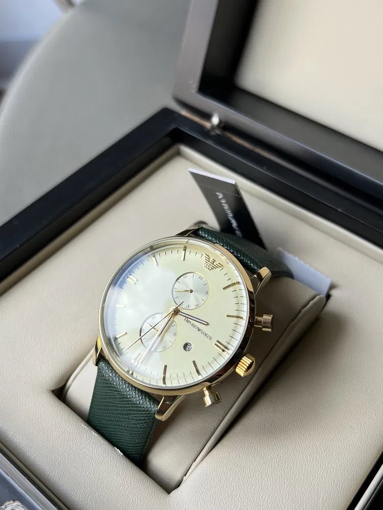 Emporio Armani Chronograph Champagne Dial Green Leather Strap Watch For Men - AR1722 Buy Now By Emporio Armani