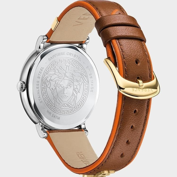 Versace V-Circle Quartz Mother of Pearl Dial Brown Leather Strap Watch for Women - VBP03017 Buy Now By Versace