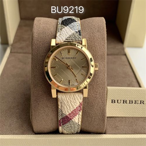 Burberry The City Gold Dial Haymarket Brown Leather Strap Watch for Women - BU9219 Buy Now By Burberry