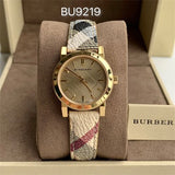 Burberry The City Gold Dial Haymarket Brown Leather Strap Watch for Women - BU9219 Buy Now By Burberry