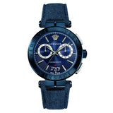 Versace Aion Chronograph Blue Dial Blue Leather Strap Watch for Men - VBR070017 Buy Now By Versace