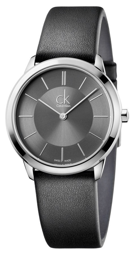 Calvin Klein Minimal Grey Dial Black Leather Strap Watch for Men - K3M221C4 Buy Now By Calvin Klein