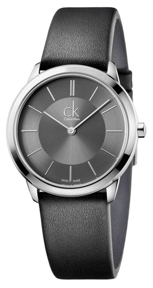 Calvin Klein Minimal Grey Dial Black Leather Strap Watch for Men - K3M221C4 Buy Now By Calvin Klein