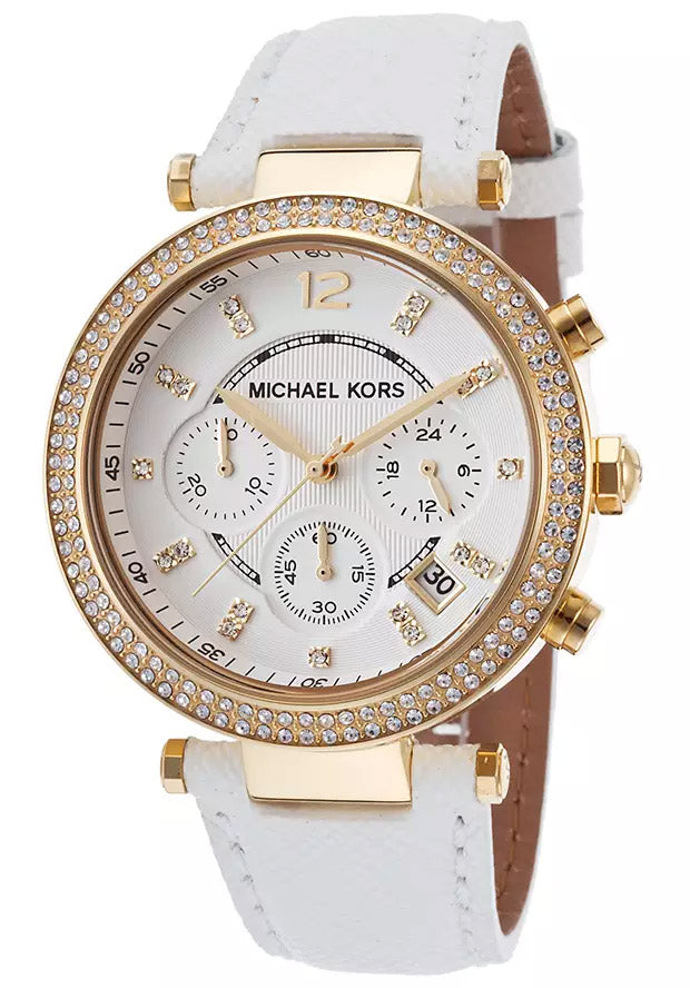Michael Kors Parker White Dial with Diamonds White Leather Strap Watch for Women - MK2290 Buy Now By Michael Kors