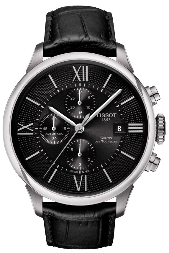 Tissot T Classic Chemin Des Tourelles Chronograph Black Dial Black Leather Strap Watch For Men - T099.427.16.058.00 Buy Now By Tissot