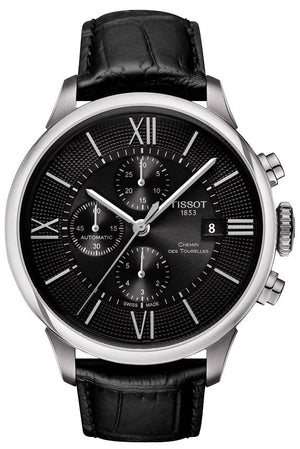 Tissot T Classic Chemin Des Tourelles Chronograph Black Dial Black Leather Strap Watch For Men - T099.427.16.058.00 Buy Now By Tissot