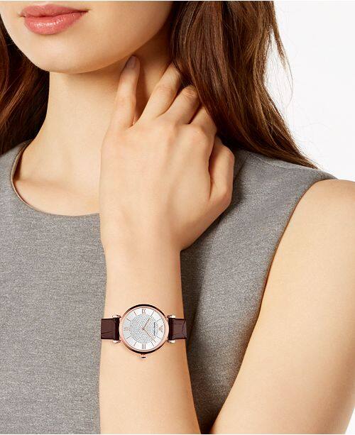 Emporio Armani Gianni T-Bar Silver Dial Brown Leather Strap Watch For Women - AR11269 Buy Now By Emporio Armani