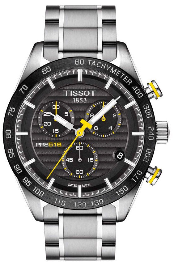 Tissot PRS 516 Chronograph Black Dial Silver Steel Strap Watch For Men - T100.417.11.051.00 Buy Now By Tissot