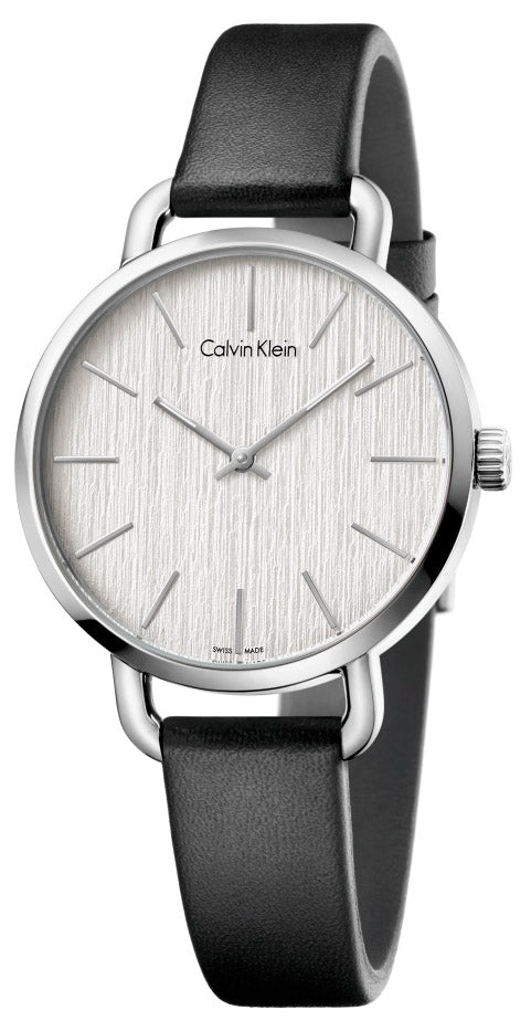 Calvin Klein Even Silver Black Leather Strap Watch for Women - K7B231C6 Buy Now By Calvin Klein