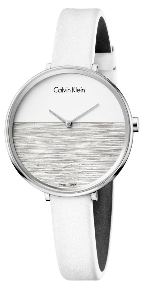 Calvin Klein Rise White Grey Dial White Leather Strap Watch for Women - K7A231L6 Buy Now By Calvin Klein
