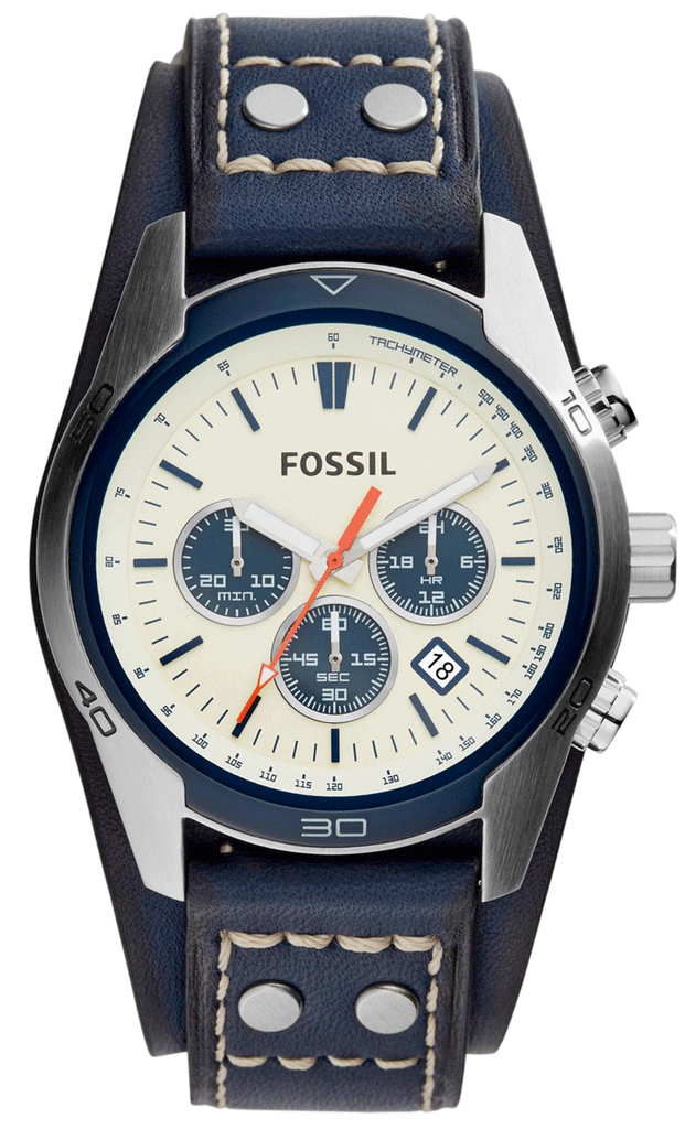 Fossil Coachman Chronograph White Dial Blue Leather Strap Watch for Men - CH3051 Buy Now By Fossil