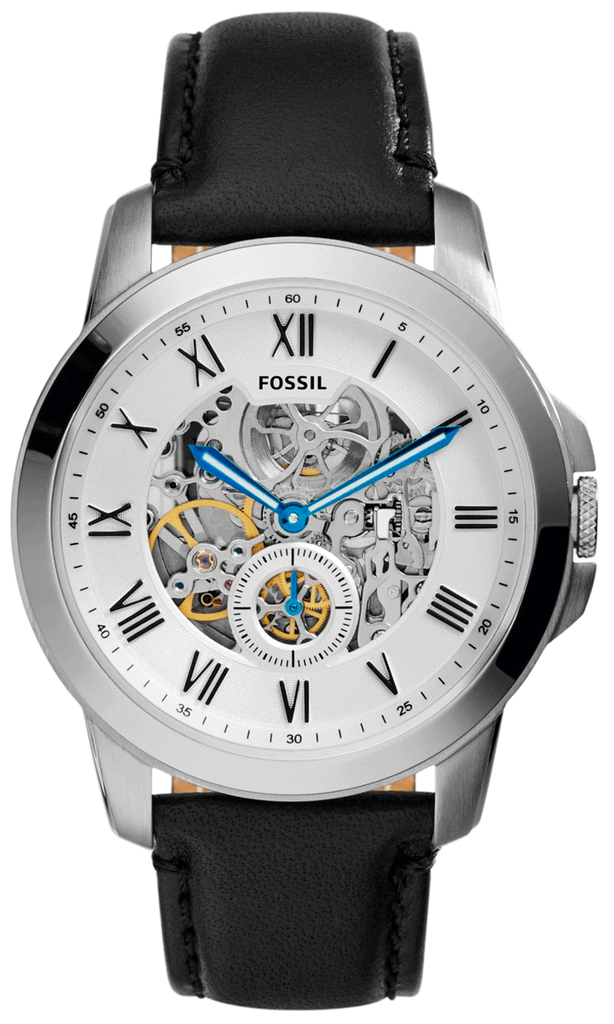 Fossil Grant Skeleton White Dial Black Leather Strap Watch for Men - ME3053 Buy Now By Fossil
