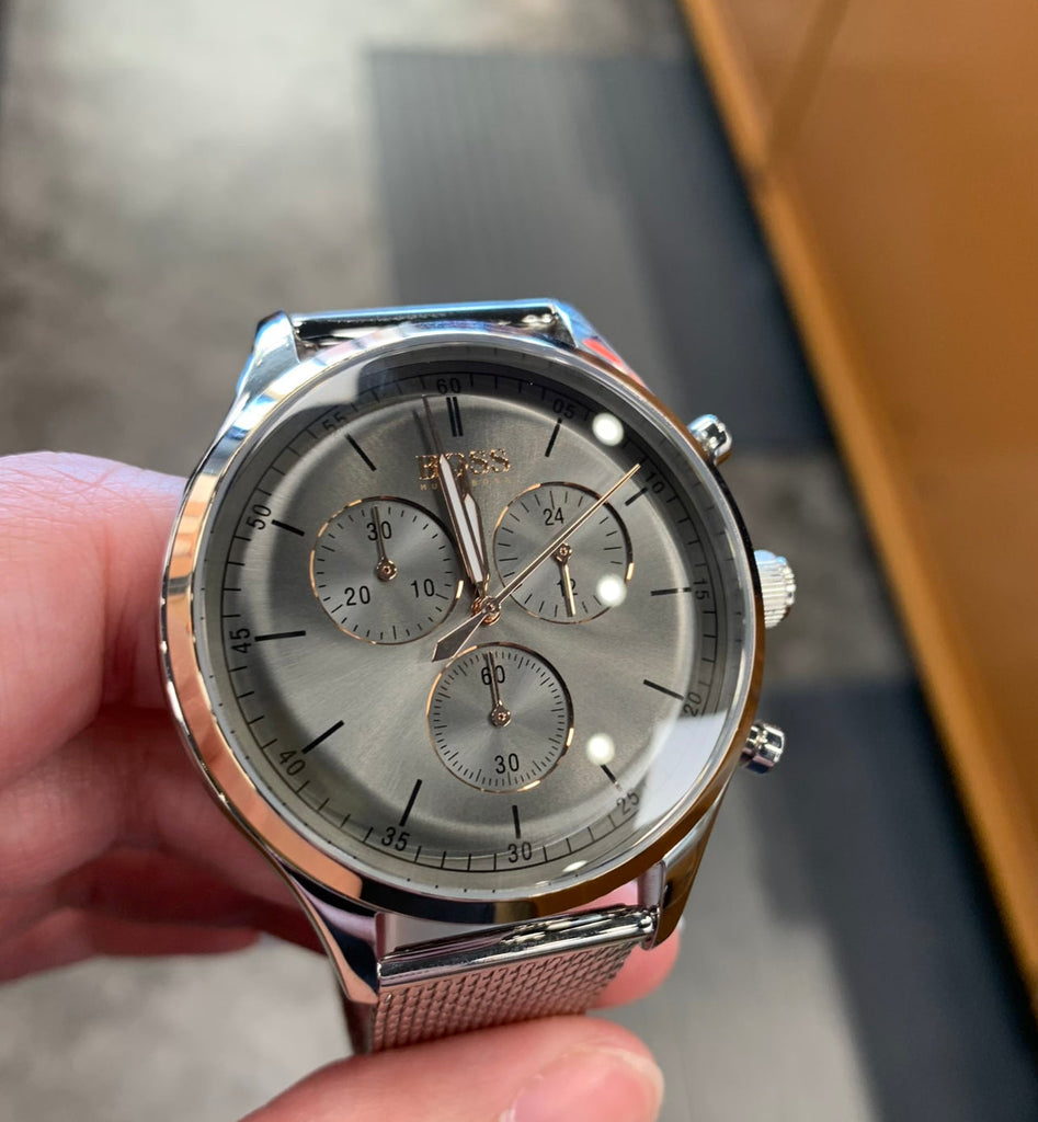 Hugo Boss Companion Chronograph Grey Dial Silver Mesh Bracelet Watch For Men - 1513549 Buy Now By Hugo Boss