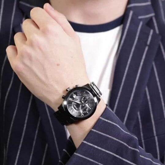 Guess Atlas Chronograph Black Dial Black Steel Strap Watch For Men - W0668G5 Buy Now By Guess