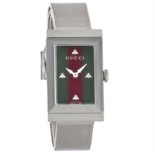 Gucci G Frame Red and Green Dial Silver Mesh Bracelet Watch For Women - YA147401 Buy Now By Gucci