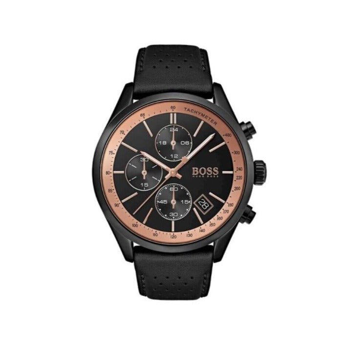 Hugo Boss Grand Prix Chronograph Black Dial Black Leather Strap Watch for Men - 1513550 Buy Now By Hugo Boss