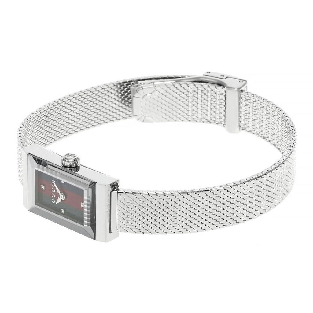 Gucci G Frame Quartz Diamonds Green & Red Mother of Pearl Dial Silver Mesh Bracelet Watch For Women - YA147510 Buy Now By Gucci