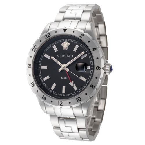 Versace Hellenyium GMT Black Dial Silver Steel Strap Watch for Men - V11020015 Buy Now By Versace