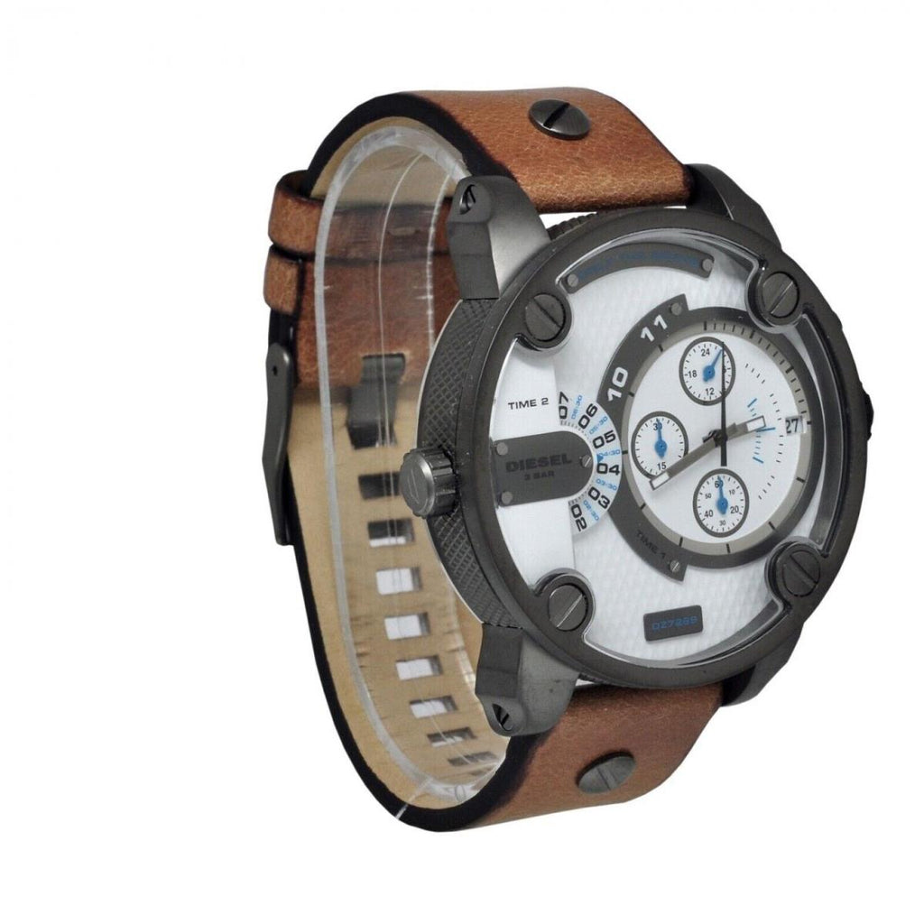Diesel SBA Dual Time Chronograph White Dial Brown Leather Strap Watch For Men - DZ7269 Buy Now By Diesel