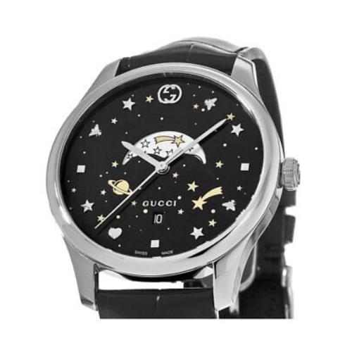 Gucci G-Timeless Moonphase Black Dial Black Leather Strap Watch For Men - YA126327 Buy Now By Gucci