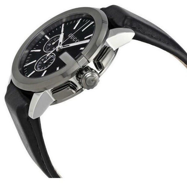 Gucci G Chrono Black Dial Black Leather Strap Watch For Men - YA101205 Buy Now By Gucci