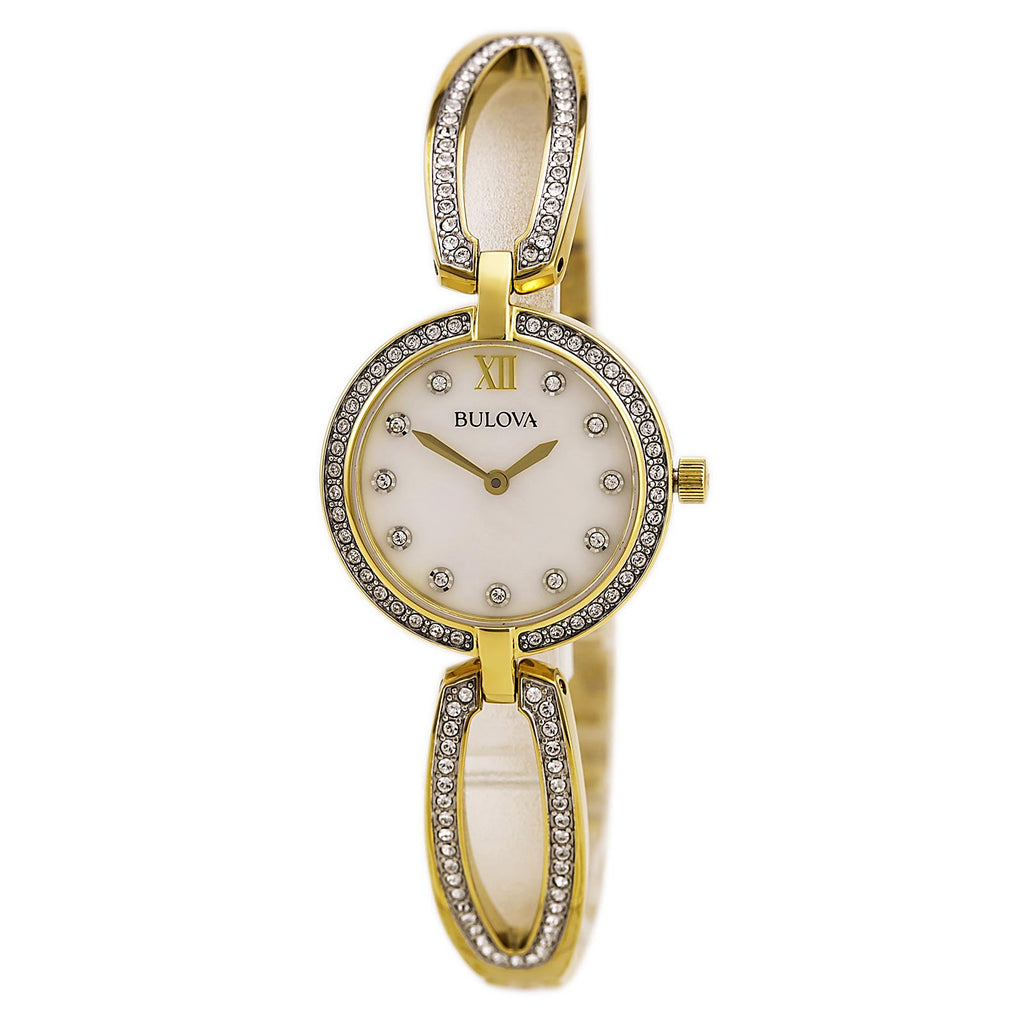 Bulova Crystal Collection Mother of Pearl Dial Gold Steel Strap Watch for Women - 98L225 Buy Now By Bulova