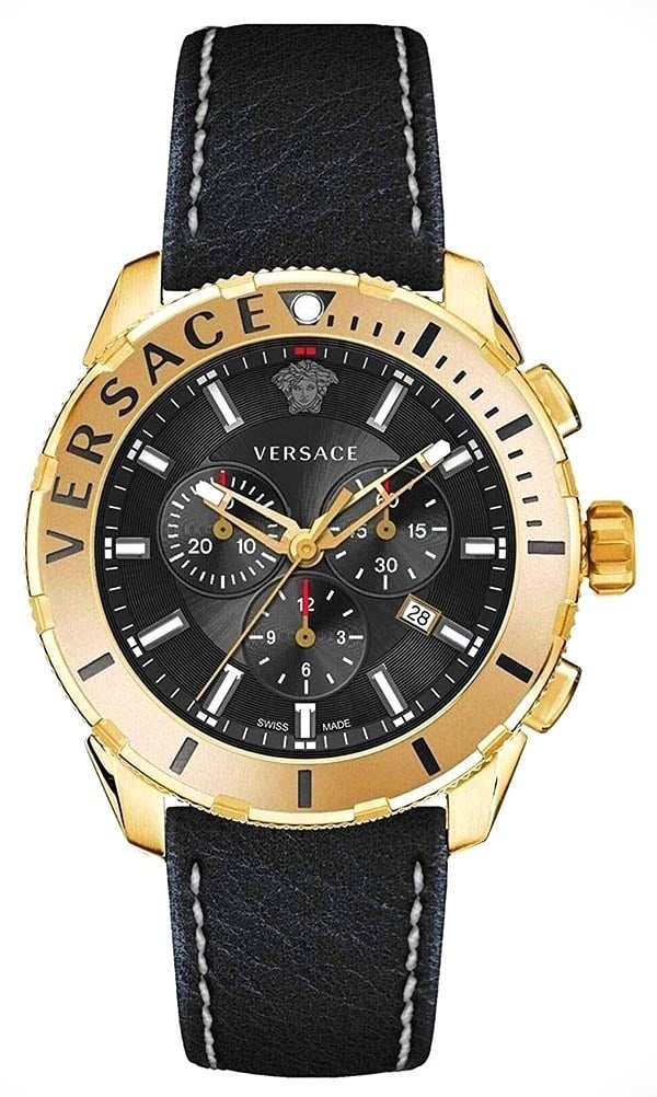 Versace Casual Chronograph Black Dial Black Leather Strap Watch for Men - VERG003-18 Buy Now By Versace