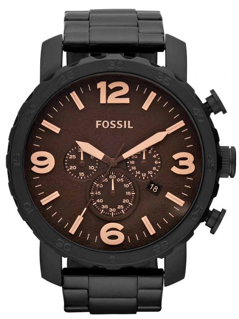 Fossil Nate Chrongraph Ion Plated Black Dial Black Steel Strap Watch for Men - JR1356 Buy Now By Fossil
