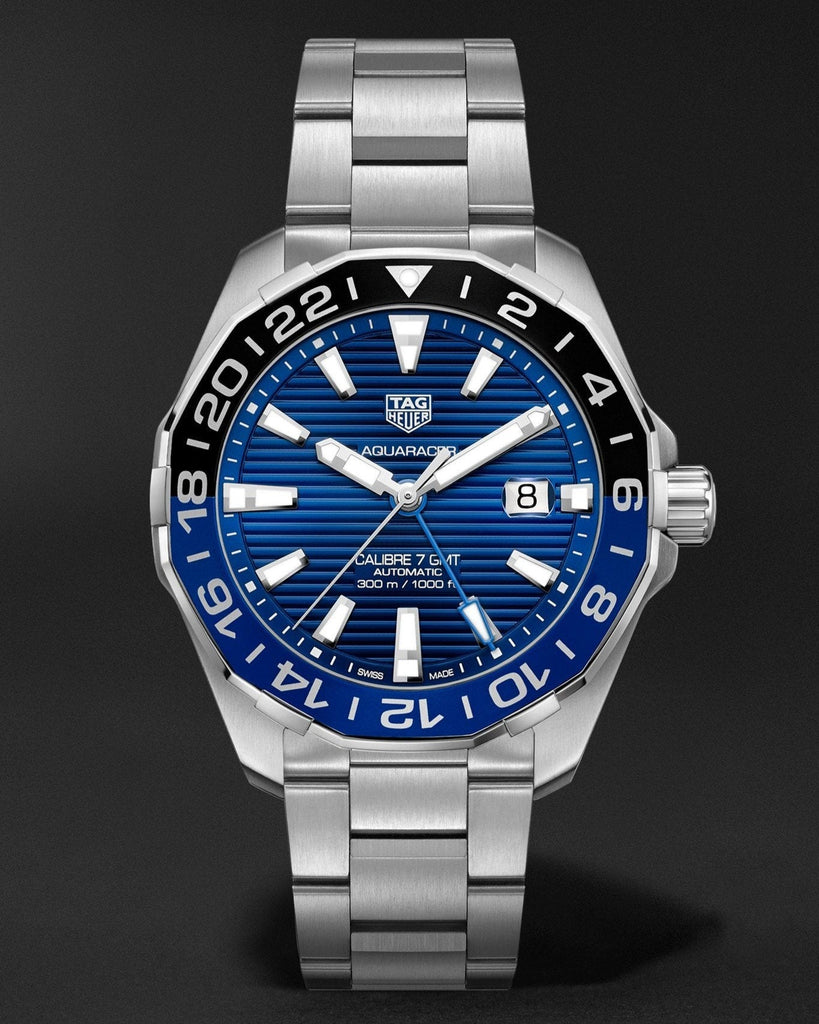 Tag Heuer Aquaracer GMT Calibre 6 Automatic Blue Dial Silver Steel Strap Watch for Men - WAY201T.BA0927 Buy Now By Tag Heuer