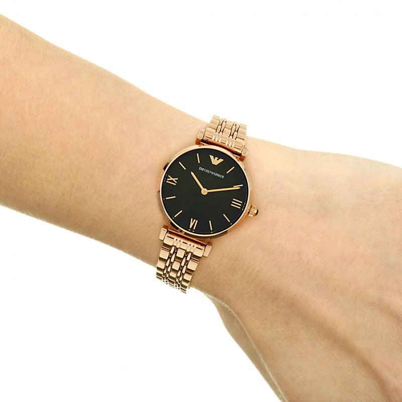 Emporio Armani Gianni T-Bar Black Dial Rose Gold Strap Watch For Women - AR11145 Buy Now By Emporio Armani
