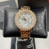 Guess Dazzler Diamonds Silver Dial Rose Gold Steel Strap Watch for Women - W0335L3 Buy Now By Guess