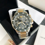Emporio Armani Diver Chronograph Green Dial Two Tone Steel Strap Watch For Men - AR11361 Buy Now By Emporio Armani